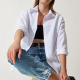 Oversized damebluse – Blød bomuld – Lange ærmer – Button-down – Klassisk krave