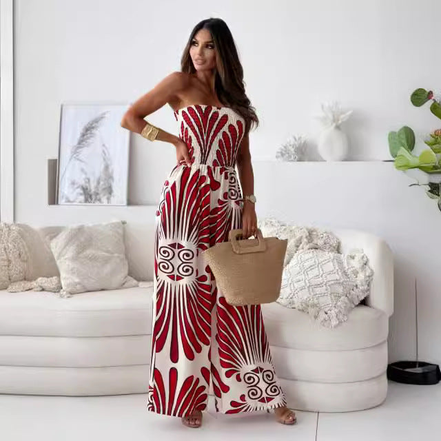 Stropløs jumpsuit til kvinder – Afslappet pasform – Fedt print – Letvægtsstof