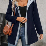 Lang damejakke – Bomuld – Afslappet pasform – Hætte med snøre – Forlommer