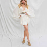 Dame strandkjole – 100% bomuld – Løs pasform – 3/4 ærmer – Bælte – Mini