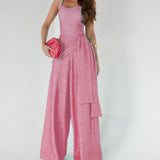 Damejumpsuit – Let hør – Ærmeløs – Justerbar talje – Flagrende vide ben