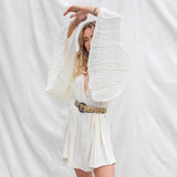 Dame strandkjole – 100% bomuld – Løs pasform – 3/4 ærmer – Bælte – Mini