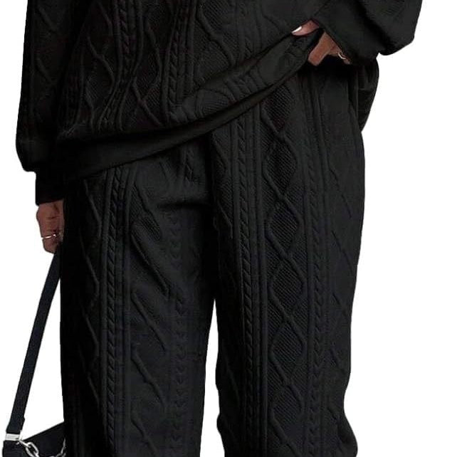 Dame loungewear-sæt – Kabelstrik – Afslappet pasform – Lange ærmer og tætsiddende kant