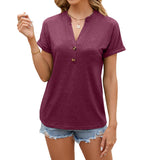 Dame Henley Top – Afslappet Pasform – Korte Ærmer med Opsmøgsærmer – Åndbart Stoff