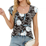 Dame bohemetop – Afslappet pasform – Bomuldsstruktur – Rund hals – Korte ærmer