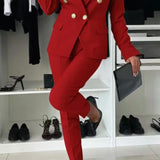 Dameblazerjakke – Slim fit – Dobbeltradet – Skræddersyede reverser – Elegant stil