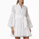 Damekjole – Let bomuld – A-snit – Hulbroderi – Pufærmer