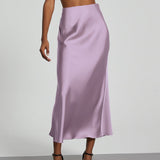 Dame Midi-nederdel - Flagrende satin - Elegant svaj-snit