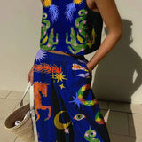 Ærmeløs crop top til kvinder – Afslappet pasform – Markante printmønstre – Naturfibre