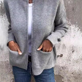 Damejakke – Ribstrik – Afslappet pasform – Lynlåslukning – Ståkrave