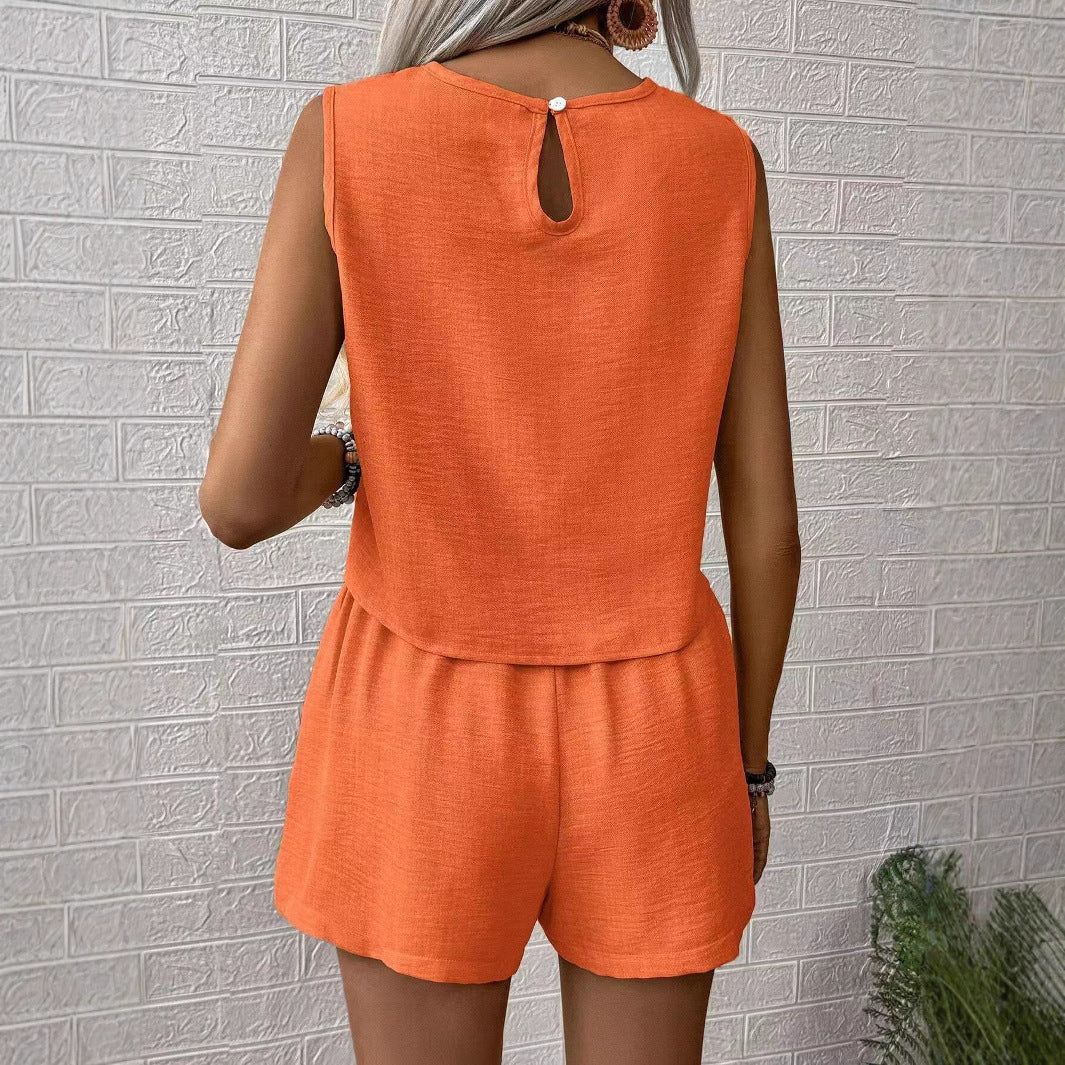 Damesæt med tanktop og shorts – Løstsiddende – Let stof – Elastik i taljen