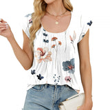 Dame bohemetop – Afslappet pasform – Bomuldsstruktur – Rund hals – Korte ærmer