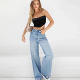 Damejeans – Høj talje – Vide ben – Lige ben – Afslappet stil