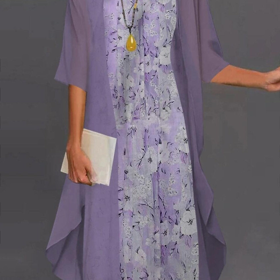 Kjolesæt i chiffon til kvinder – flagrende pasform – blomsterprint – asymmetrisk lagdeling