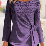 Langærmet dame-T-shirt – Afslappet pasform – Bindedetaljer i siden – Blødt, åndbart stof