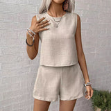 Damesæt med tanktop og shorts – Løstsiddende – Let stof – Elastik i taljen