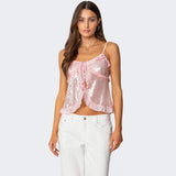 Dame cropped halterneck top – Funklende pailletter – Tætsiddende snit – Dekorative flæser