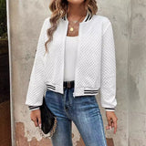 Damebomberjakke – Tekstureret quiltet stof – Ståkrave – Afslappet pasform – Ribbet kant