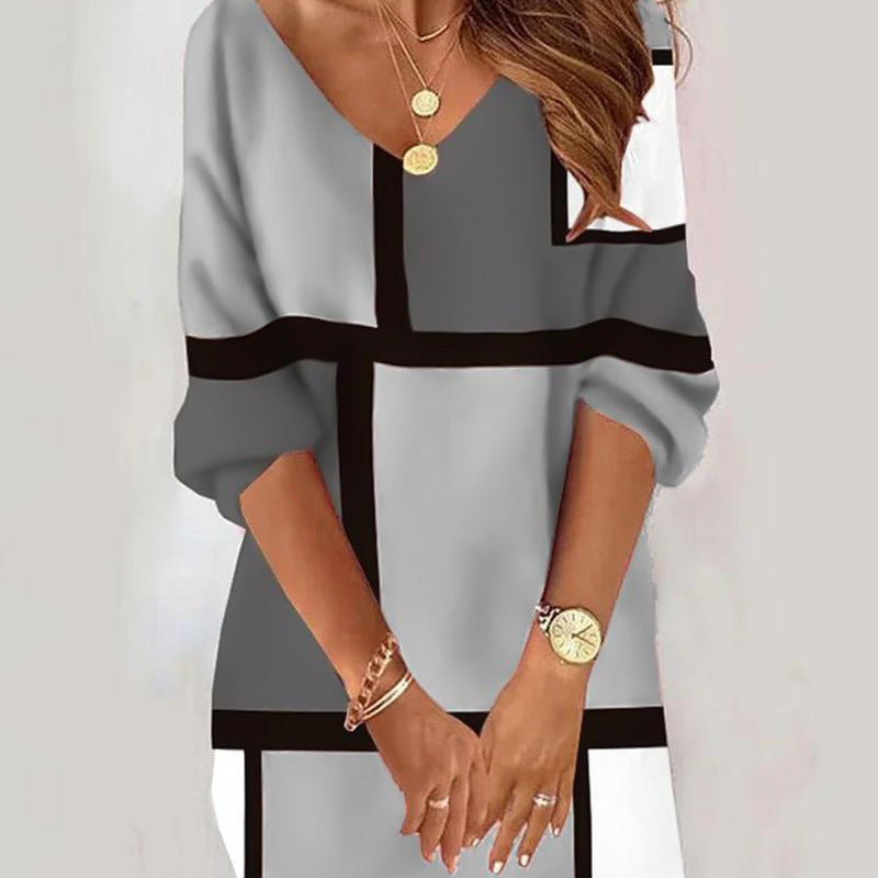 Liora – Moderne sweaterkjole med farveblokke og geometriske mønstre