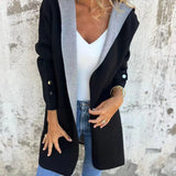 Damevest med hætte – Blød strik – Afslappet pasform – Kontrastfarvede kanter