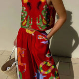 Ærmeløs crop top til kvinder – Afslappet pasform – Markante printmønstre – Naturfibre