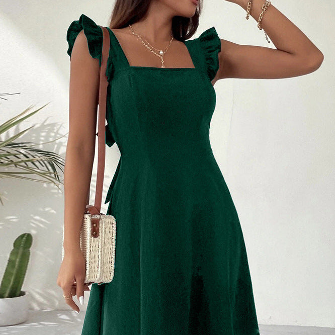 Kort damekjole – Skater-stil – Flæsestropper – Let, åndbart stof