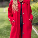 Lang damefrakke – Afslappet pasform – Uld – Knaplukning – Sidelommer