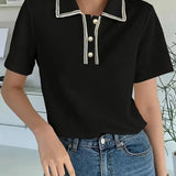 Damepoloshirt – Slim fit – Blød bomuldsstrik – Kontrastkrave – Korte ærmer