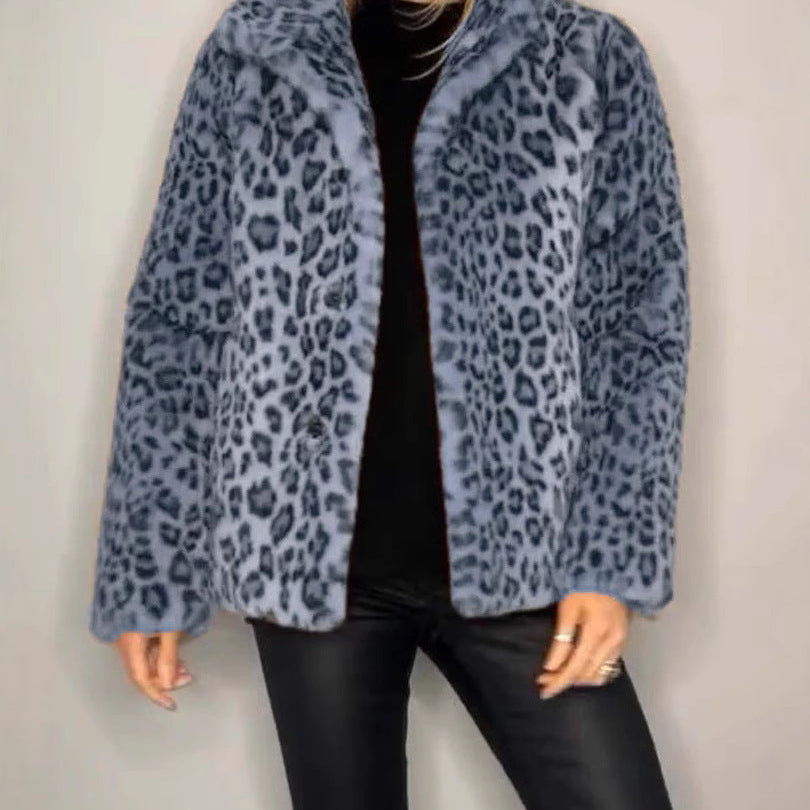Damefrakke – Oversized pasform – Kunstpels – Skræddersyet krave – Leopardprint
