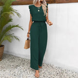 Dame loungewear-sæt – Ærmeløs blondetop – Bukser med vide ben og justerbar snøre