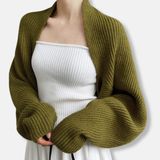 Damebolero cardigan – Ribstrik – Uld – Oversized lange ærmer – Kort snit