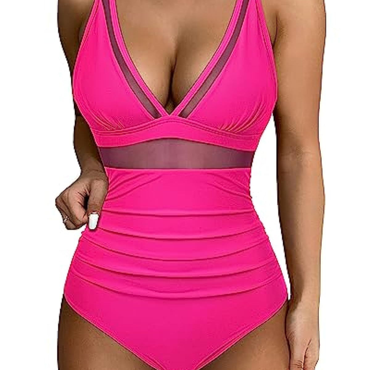Badedragt til kvinder – Dyb halsudskæring – Formende mesh – Tylpaneler
