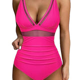 Badedragt til kvinder – Dyb halsudskæring – Formende mesh – Tylpaneler