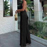 Damesæt: Top og bukser uden ryg – Slim fit – Plisseret – Åndbart stof