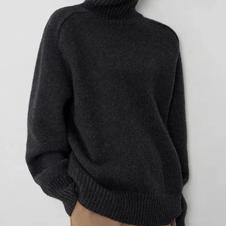 Damesweatshirt – Høj hals – Uld – Oversized pasform – Ribbet finish