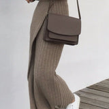 Lang damenederdel - Ribbet strik - Høj talje - Komfortabel og elegant