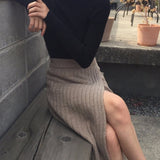 Lang damenederdel - Ribbet strik - Høj talje - Komfortabel og elegant