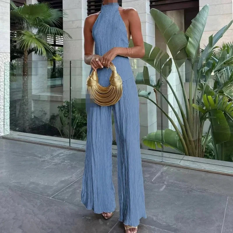 Damesæt: Top og bukser uden ryg – Slim fit – Plisseret – Åndbart stof