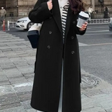 Lang damefrakke – Uldblanding – Afslappet pasform – Dobbeltradet – Med bælte