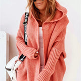 Damecardigan – Oversized pasform – Strikket uld – Åbning foran – Hætte