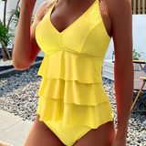 Dame Tankini – Lagdelt flæsetop – Tynde stropper – Komfort og elegance