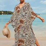 Dame strandtunika – Løs pasform – Let stof – Elegant V-hals