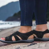 Damesandaler – Ortopædisk komfort – Blødt læder – Skridsikker sål – Justerbar