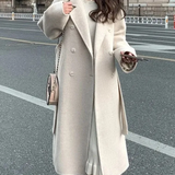 Lang damefrakke – Uldblanding – Afslappet pasform – Dobbeltradet – Med bælte