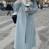 Lang damefrakke – Uldblanding – Afslappet pasform – Dobbeltradet – Med bælte