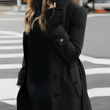 Lang damefrakke – Tætsiddende snit – Ståkrave – Dobbeltradet – Bælte