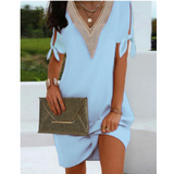 Dametunikakjole – Løs pasform – Blonde V-hals – Off-the-Shoulder bindebånd