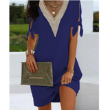 Dametunikakjole – Løs pasform – Blonde V-hals – Off-the-Shoulder bindebånd