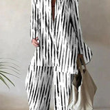 Damesæt – Oversized langærmet skjorte og højtaljede bukser med vide ben – Chic og komfortabelt