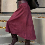 Lang trapeznederdel i ruskind